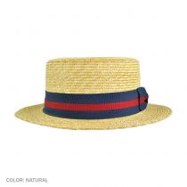 Striped Band Wheat Straw Skimmer Hat