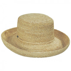 Crocheted Raffia Straw Boater Hat - Petite